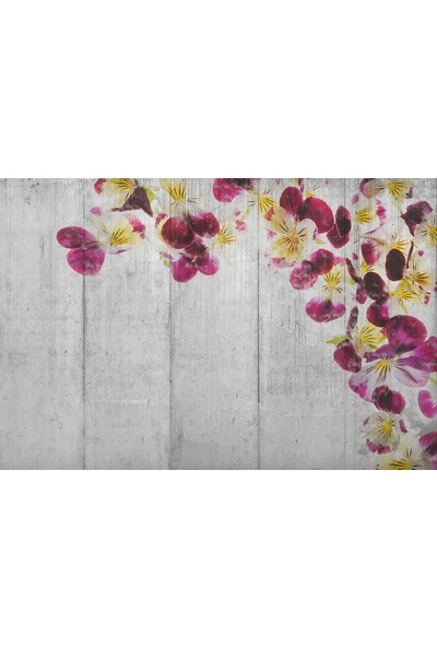 Moda Duvar Vintage Mor Sarı Çiçekler Vinil Duvar Kağıdı Tutkal Hediyeli