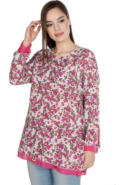 Eliş Şile Bezi Uzun Kol Ceyda Vual Bluz Tomurcuk Desen Pembe