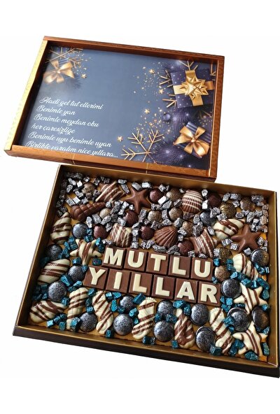 40 Yıl Çikolata Kahve Yılbaşı Harfli Yazılı Isimli Resimli Hediyelik Çikolata Draje Kutusu 450 gr