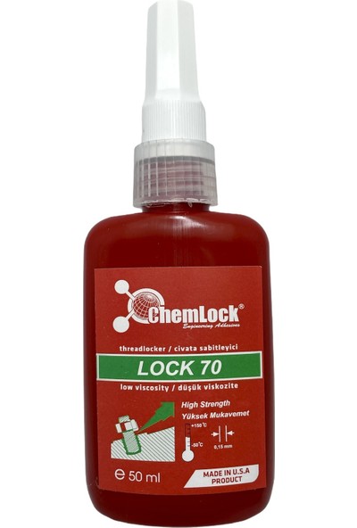 Chemlock Lock 70 Sökülmez Civata Sabitleyici 50ML.