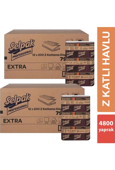 Selpak Extra Z Katlama Dispenser Havlu 200'LÜ 24 Paket 21.5 x 24 cm 2 Koli