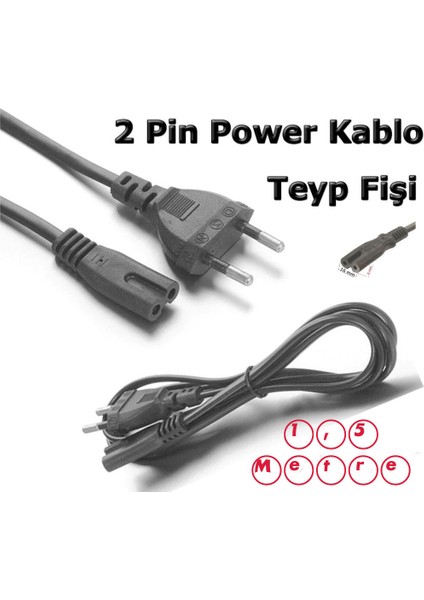 1.5 Metre Teyp 220 Volt Power Güç Kablosu (2 Pin Teyp Fişi Çift Oluklu )
