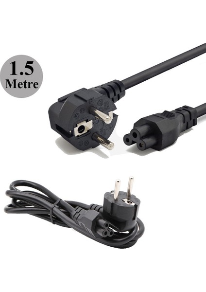 1.5mt 1,5 Metre Laptop Notebook Yonca Power Güç Elektrik Ceryan Cereyan Kablosu 220 Volt Priz