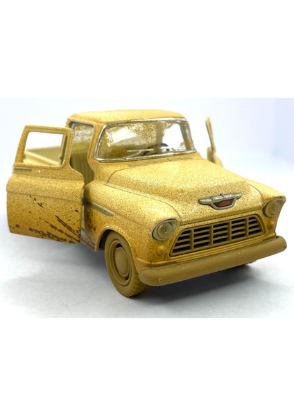 1955 Chevy Stepside Pick - Up (Çamurlu) - Çek Bırak 5inch. Lisanslı Model Araba, Oyuncak Araba 1:32