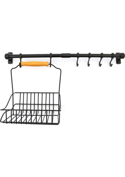 Ferforje Sepet Duvar Rayı 6 Kancalı Askılık Siyah