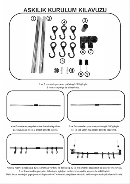 Ferforje Sepet Duvar Rayı 6 Kancalı Askılık Siyah indirimleri