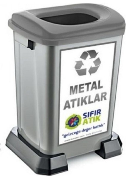 Bio Endüstriyel Geri Dönüşüm Çöp Kutusu Gri Metal Atık 50 Litre