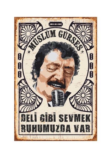 Müslüm Gürses Arabeskin Kralları Serisi Retro Vintage Ahşap Poster