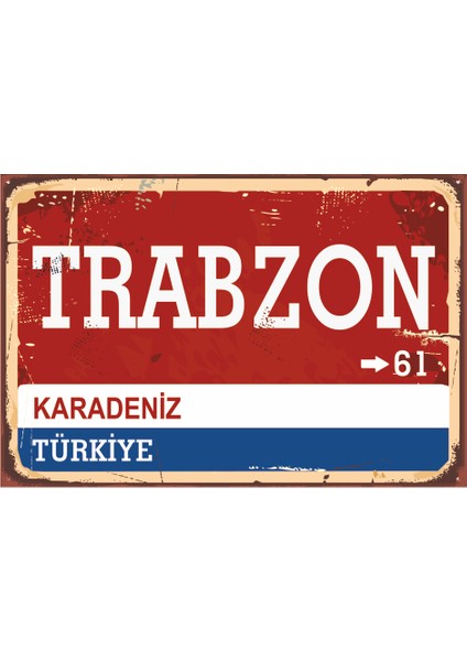 Trazbzon Yön Sokak Tabelası Retro Vintage Ahşap Poster