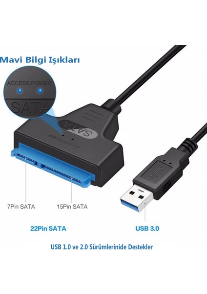 2.5" ve 3.5" Diskler Için Usd 3.0 To Sata Harici Sata Kablosu