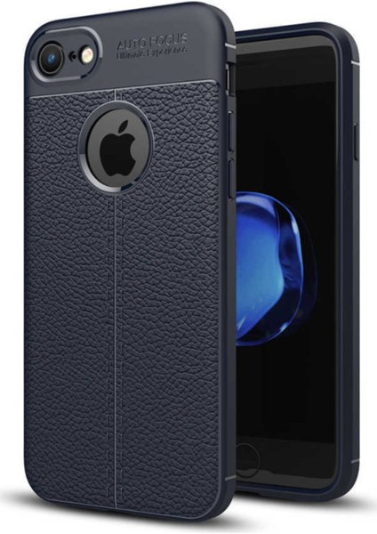 iPhone 5 Kılıf Darbe Korumalı Deri Görünümlü Silikon Arka Kapak - Lacivert