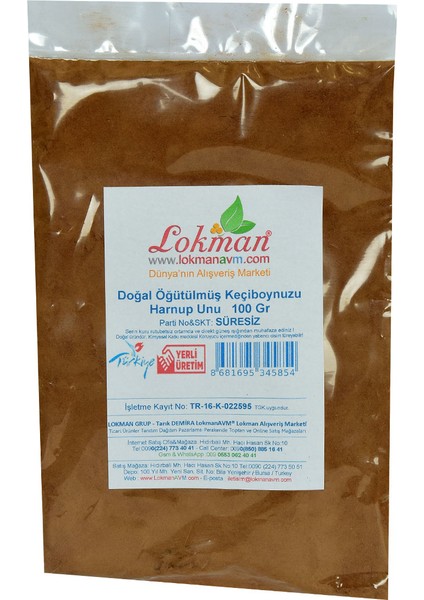 Doğal Keçiboynuzu Unu 100 gr Öğütülmüş Keçiboynuzu İçeren Paket