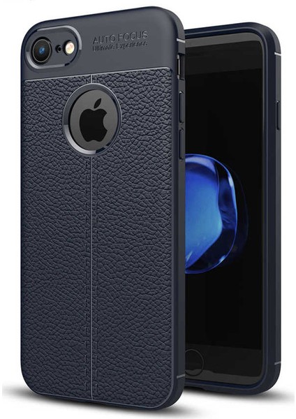 iPhone 6 Plus Kılıf Darbe Korumalı Deri Görünümlü Silikon Arka Kapak - Lacivert