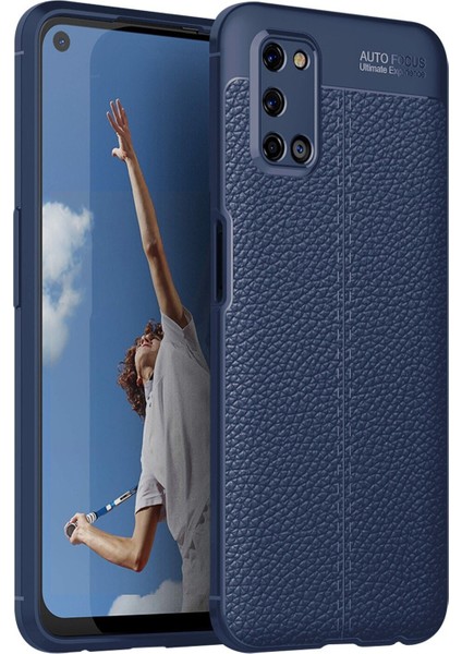 Oppo A52 Kılıf Darbe Korumalı Deri Görünümlü Silikon Arka Kapak - Lacivert