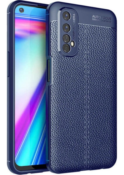 Realme 7 Kılıf Darbe Korumalı Deri Görünümlü Silikon Arka Kapak - Lacivert