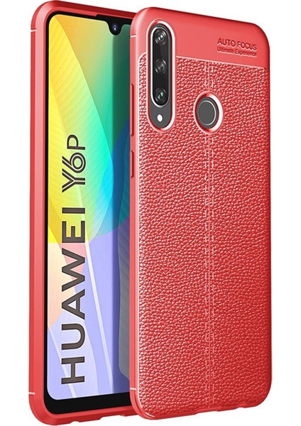 Huawei Y6P Kılıf Darbe Korumalı Deri Görünümlü Silikon Arka Kapak - Kırmızı