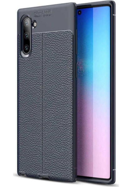 Samsung Galaxy Note 10 Kılıf Darbe Korumalı Deri Görünümlü Silikon Arka Kapak - Lacivert