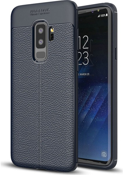 Samsung Galaxy S9 Plus Kılıf Darbe Korumalı Deri Görünümlü Silikon Arka Kapak - Lacivert