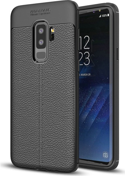 Samsung Galaxy S9 Plus Kılıf Darbe Korumalı Deri Görünümlü Silikon Arka Kapak - Siyah