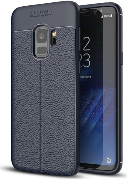 Samsung Galaxy S9 Kılıf Darbe Korumalı Deri Görünümlü Silikon Arka Kapak - Lacivert