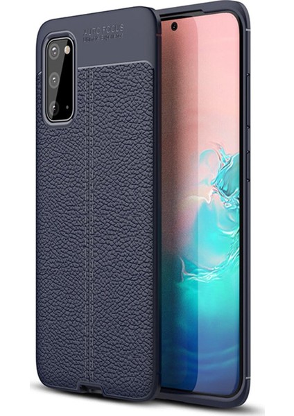 Samsung Galaxy S20 Kılıf Darbe Korumalı Deri Görünümlü Silikon Arka Kapak - Lacivert