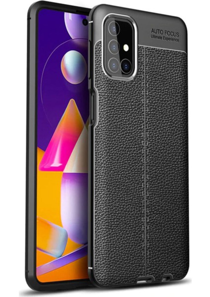 Samsung Galaxy M51 Kılıf Darbe Korumalı Deri Görünümlü Silikon Arka Kapak - Siyah