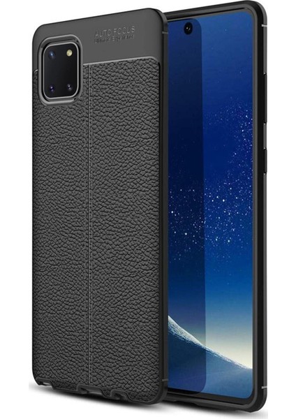 Samsung Galaxy A81 Kılıf Darbe Korumalı Deri Görünümlü Silikon Arka Kapak - Siyah