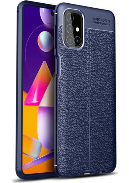 Samsung Galaxy M51 Kılıf Darbe Korumalı Deri Görünümlü Silikon Arka Kapak - Lacivert