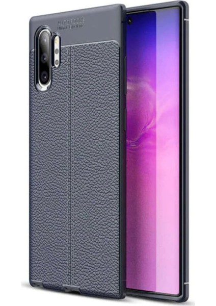 Samsung Galaxy Note 10 Plus Kılıf Darbe Korumalı Deri Görünümlü Silikon Arka Kapak - Lacivert