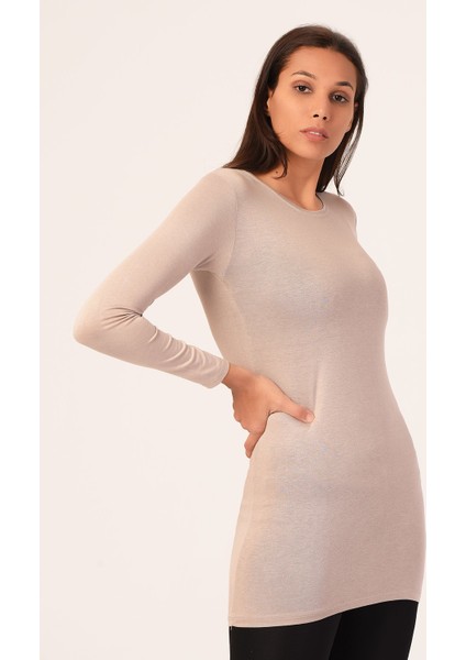 Yuvarlak Yaka Uzun Kollu Viskon Uzun Vizon Body