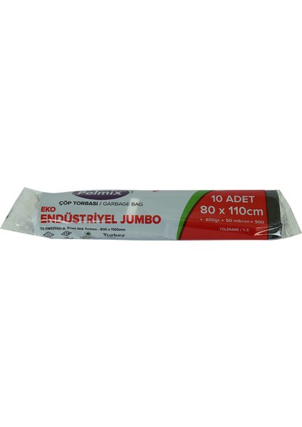 Çöp Torbası Jumbo Boy 80X110CM 400GR 50MIKRON 90LT Siyah Rulo 10 Lu