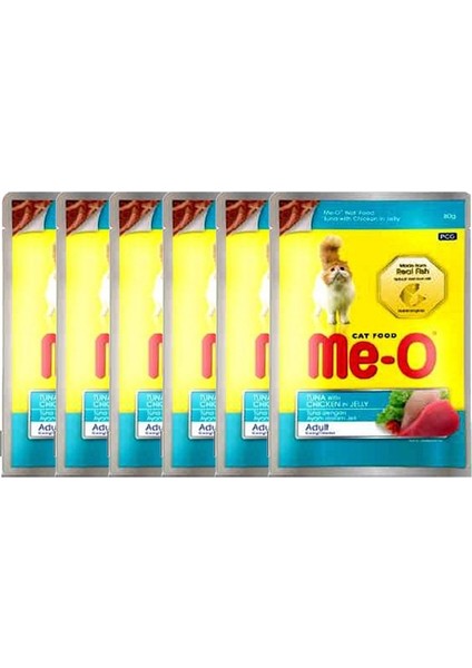 Me-O Jöle Içerisinde Tavuk Etli ve Ton Balıklı Pouch Yetişkin Kedi Konservesi 80 gr x 6 Adet