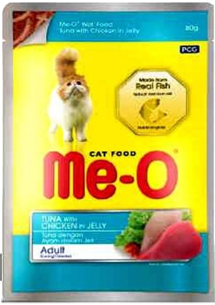 Me-O Jöle Içerisinde Tavuk Etli ve Ton Balıklı Pouch Yetişkin Kedi Konservesi 80 gr x 6 Adet