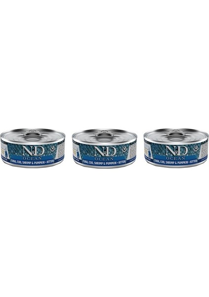 Ocean Tahılsız Ton Balığı&morina Balığı&karides&balkabağı Yavru Yaş Kedi Konservesi 80 gr x 3 Adet