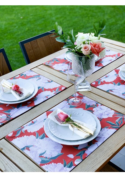 Home Red & White Rose Kumaş Amerikan Servis 4'lü Set 35X50CM