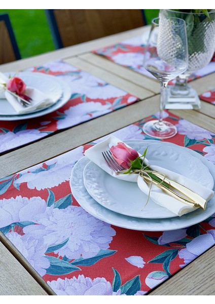 Home Red & White Rose Kumaş Amerikan Servis 4'lü Set 35X50CM modelleri