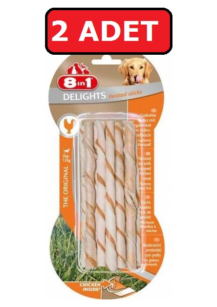 8 In 1 Kemik Delights Bones Köpekler Için Twested Sticks 2 Adet 10'lu Tavuklu Kemik 55 gr