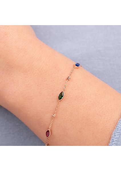 Renkli Markiz Rose Gold Gümüş Bileklik fiyatları