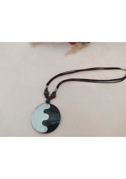 Doğal Sedef Taşlı Boncuk Kolye Yin Yang Felsefe Kolyesi