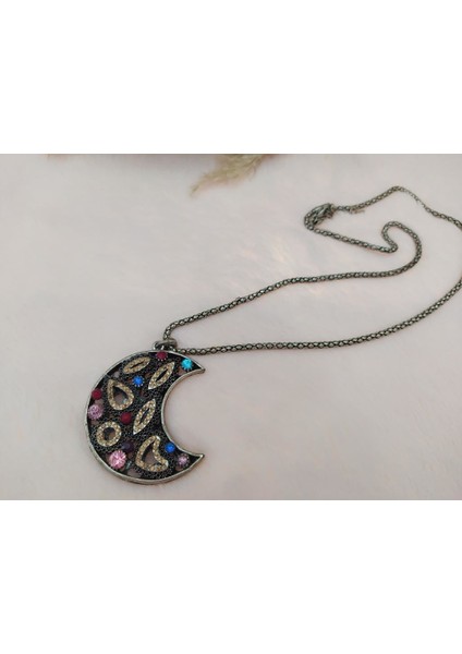 Swarovski Taşlı Moda Tasarım Ay Model Kolye