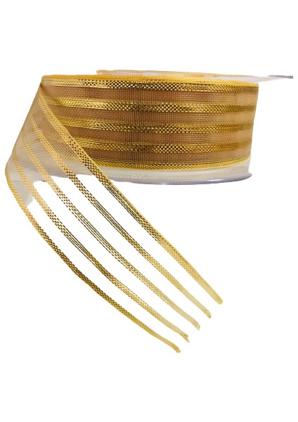 Kurdele Şifon Çizgili Simli 2,5cm x 20M Gold