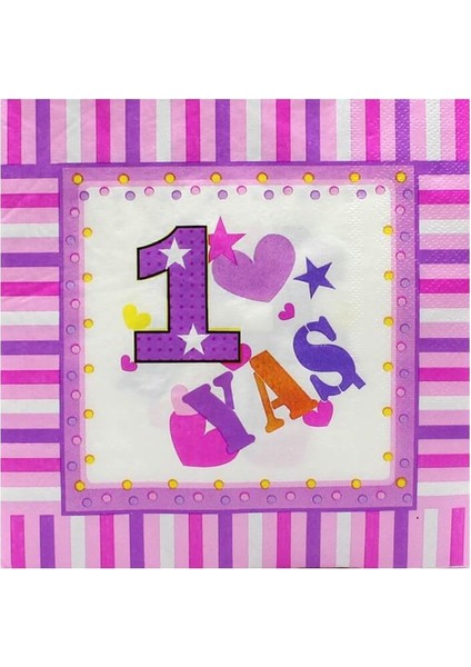 1 Yaş Doğum Günü Peçete, Pembe - 33 x 33 cm - 20 Adet