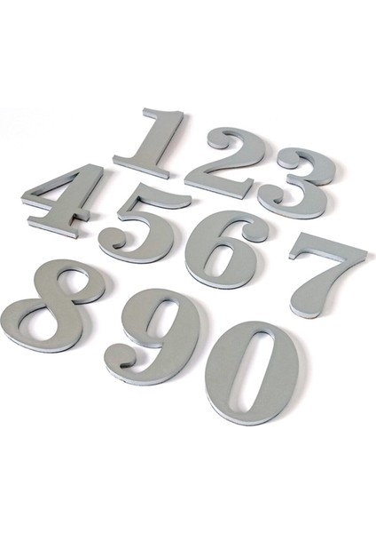 8 cm No = 1-2-3-4-5-6-7-8 Yapışkanlı Metalik Gri Kapı Numarası