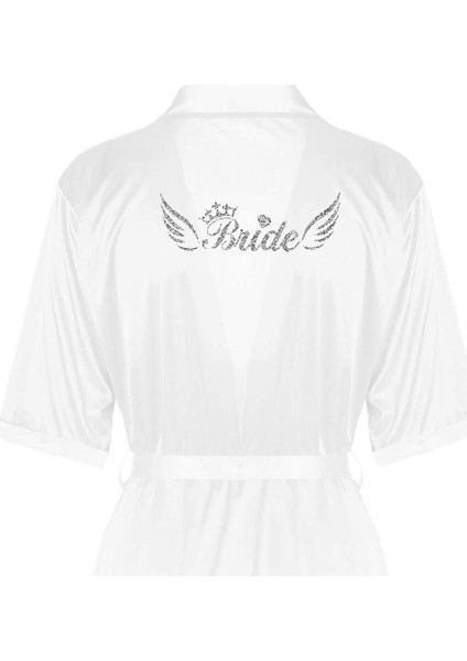 Elit Bride Sabahlık Simli Gümüş Baskılı