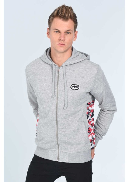 Heller Gri Erkek Nakışlı Fermuarlı Sweatshirt