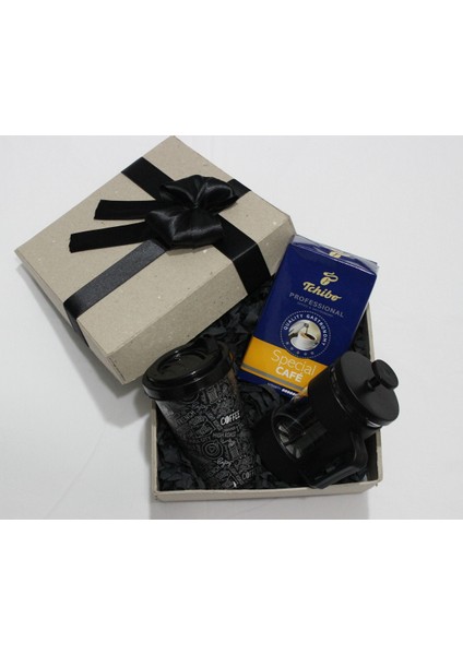 Special 250 gr & Siyah French Press & Kapaklı Kahve Bardağı Hediye Seti