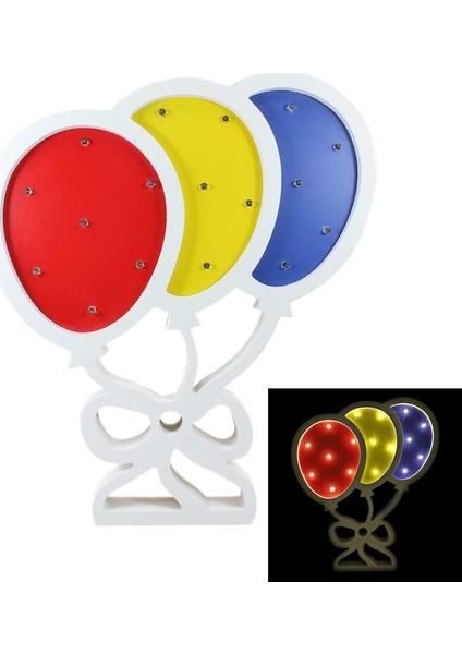 Uçan Balonlar, Pilli Led Işıklı Dekoratif Ahşap Pano