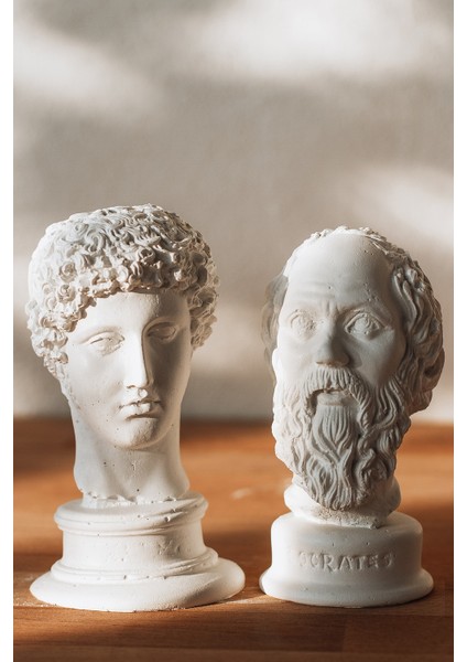 Beyaz Hermes + Socrates 2'Li Heykel Büst