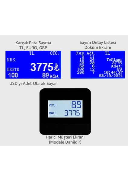 Atom 3 (9360) Profesyonel Karışık Para Sayma Makinesi Karışık Para Sayma / Tl, Euro, Gbp