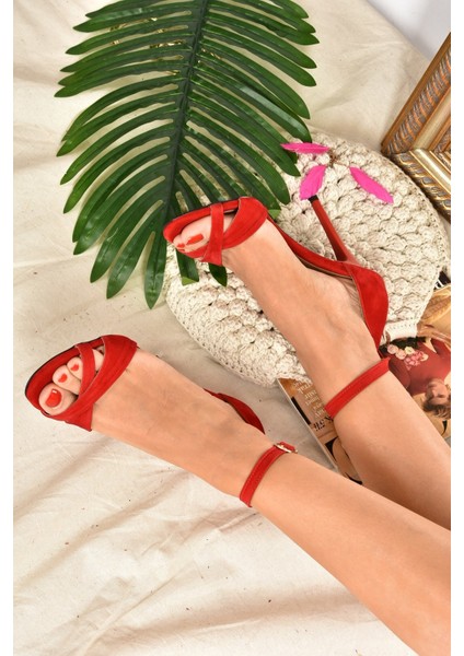 Fox Kadın Kırmızı Süet Topuklu Ayakkabı 10 cm Yüksek Tabanlı fiyatları